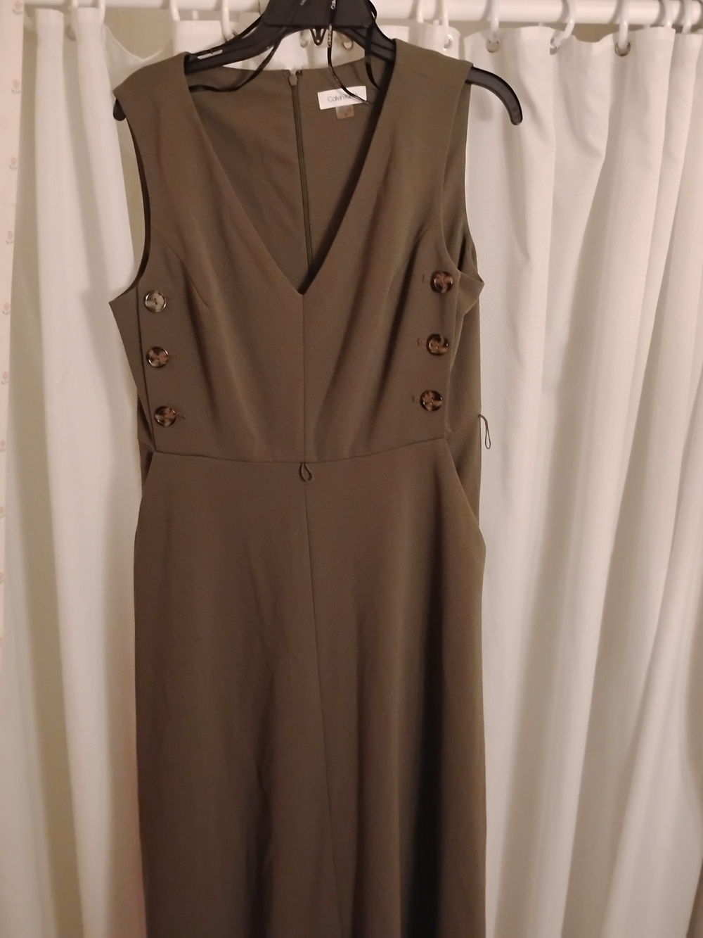 Chalou Olive Green Sleeveless V-Neck Dress